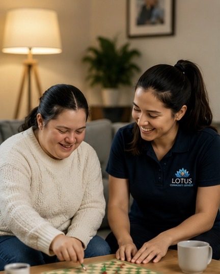 Support worker walking with a participant through a Sydney park