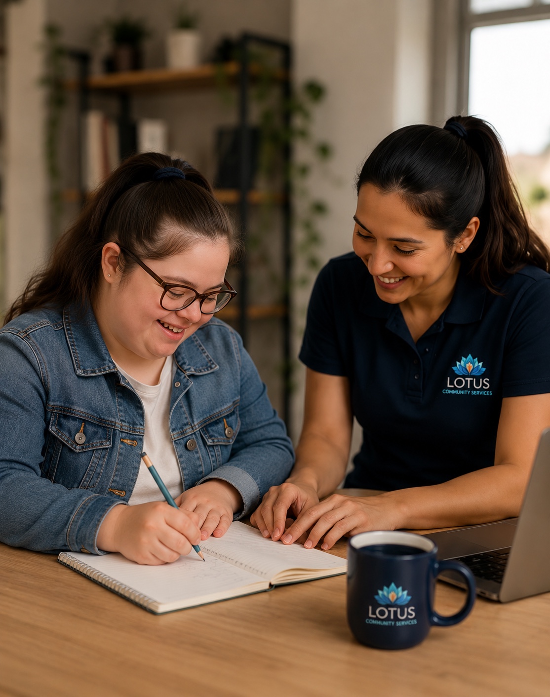 Participant building daily living skills with laundry support at home